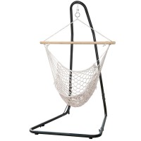 Gardeon Hammock Hanging Chair with Steel Stand, Cotton Rope, Adjustable Height, Indoor/Outdoor, 90kg Capacity, 114cm