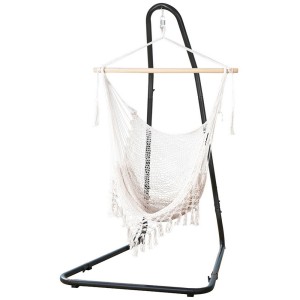 Gardeon Hammock Hanging Chair with Heavy Duty Steel Stand - Durable Cotton Blend, Adjustable Height, Indoor/Outdoor Use