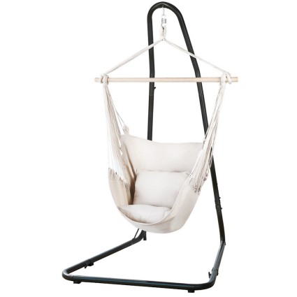 Gardeon Hammock Chair with Adjustable Steel Stand, Polyester Cotton Blend, Indoor/Outdoor, 120kg Capacity, Easy Install