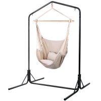 Gardeon Outdoor Hammock Chair with Stand, Polyester Cotton Blend, Cream, 100x45x145cm, Durable & Weather-Resistant
