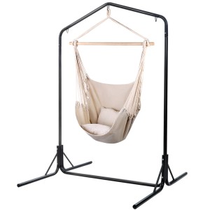 Gardeon Outdoor Hammock Chair with Stand, Polyester Cotton Blend, Cream, 100x45x145cm, Durable & Weather-Resistant