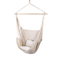Gardeon Cream Hammock Chair - Outdoor/Indoor Hanging Seat with Timber Rail, 2 Cushions, 180kg Capacity, 100x45x145cm