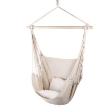 Gardeon Cream Hammock Chair - Outdoor/Indoor Hanging Seat with Timber Rail, 2 Cushions, 180kg Capacity, 100x45x145cm