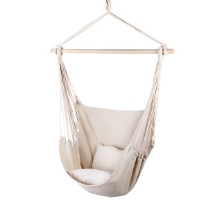 Gardeon Cream Hammock Chair - Outdoor/Indoor Hanging Seat with Timber Rail, 2 Cushions, 180kg Capacity, 100x45x145cm