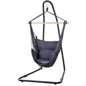 Gardeon Hammock Chair with Adjustable Steel Stand, Weather-Resistant Polyester Cotton, Indoor/Outdoor Relaxation Chair