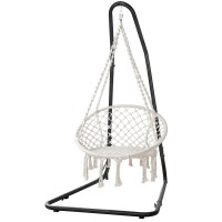 Gardeon Hammock Hanging Chair Set with Steel Stand, Polyester-Cotton Fabric, Adjustable Height, Indoor/Outdoor Use