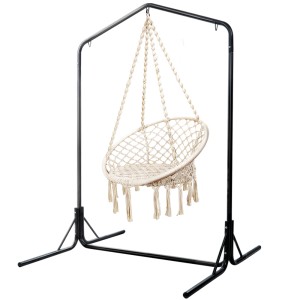 Gardeon Outdoor Hammock Chair with Stand, Cream Cotton Swing, 360° Rotation, Durable Powder-Coated Steel Frame, 124cm