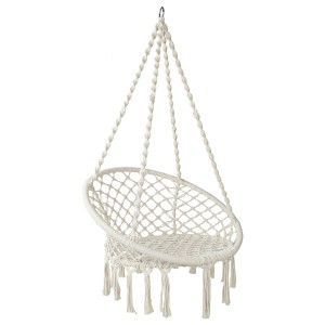 Gardeon Cream Hammock Chair - Outdoor/Indoor Macrame Swing, Hand-Made Tassels, Cotton-Polyester, 120kg Capacity