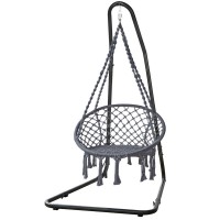 Gardeon Hammock Hanging Chair with Steel Stand, Handcrafted Tassels, Adjustable Height, Indoor/Outdoor, 120kg Capacity
