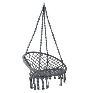 Gardeon Hammock Chair: Indoor/Outdoor Hanging Macrame, Grey, Cotton-Polyester Blend, 120kg Capacity, Hand-Made Tassels