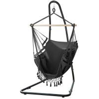 Gardeon Hammock Hanging Chair with Steel Stand – Indoor/Outdoor, Adjustable Height, Cotton Blend, 120kg Capacity
