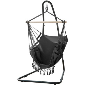 Gardeon Hammock Hanging Chair with Steel Stand – Indoor/Outdoor, Adjustable Height, Cotton Blend, 120kg Capacity
