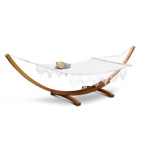 Gardeon Outdoor Timber Hammock Bed - 2-Person, Cream, Larch Wood Frame, Weather-Resistant, 420cm x 150cm x 120cm