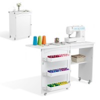 Artiss Multi-functional Folding Sewing Table - White Craft Station with Storage, Rolling Wheels, and Magnetic Closure