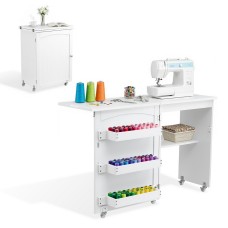 Artiss Multi-functional Folding Sewing Table - White Craft Station with Storage, Rolling Wheels, and Magnetic Closure
