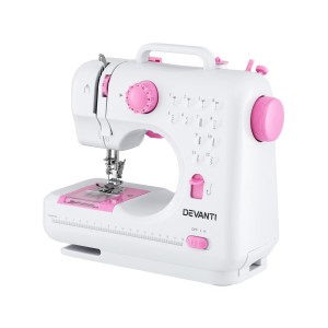 Devanti 12-Stitch Mini Sewing Machine for Beginners - Portable, LED-Lit, Compact Design with Foot Pedal & Accessories