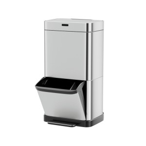 Devanti 70L Motion Sensor Pedal Bin, Stainless Steel, Dual Compartments, Fingerprint-Resistant, Soft Close, Silver