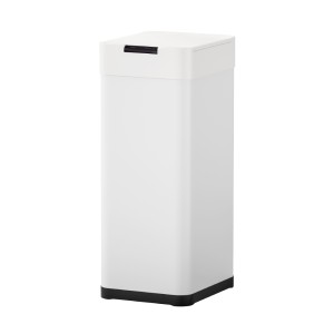 Devanti 50L Motion Sensor Trash Can - White Iron, Hands-Free, Soft Close, USB/Battery Powered, Fingerprint-Resistant