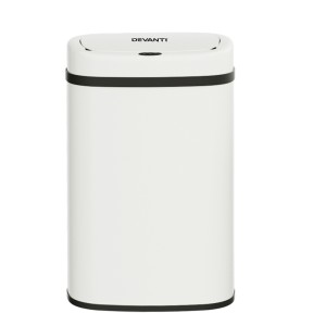 Devanti 50L Motion Sensor Bin - White Steel, Hands-Free, Odour-Free, Noise-Free, with Soft Close & Liner Holder