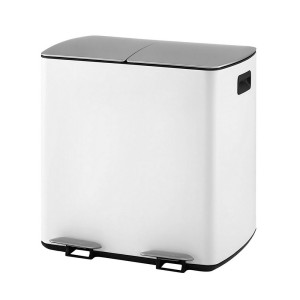 Cefito 40L Dual Compartment Pedal Bin, Carbon Steel, Soft Close, Anti-Rust, Waterproof, White, 2x20L Capacity