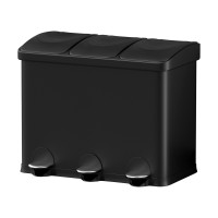 Cefito Pedal Bin Carbon Steel 45L Black | Triple Compartment Waste & Recycle Dustbin with Soft Close Mechanism