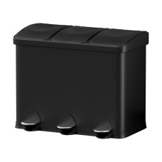 Cefito Pedal Bin Carbon Steel 45L Black | Triple Compartment Waste & Recycle Dustbin with Soft Close Mechanism