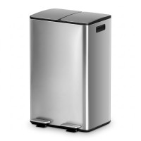 Cefito 60L Dual Compartment Pedal Bin Stainless Pedal Soft Close Rectangular Carbon Steel Silver 60L