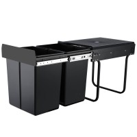 Cefito 2x20L Pull-Out Kitchen Bin, Black, Dual Compartment with Lids, Steel Frame, Smooth Slide, Easy Install & Clean