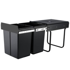 Cefito 2x20L Pull-Out Kitchen Bin, Black, Dual Compartment with Lids, Steel Frame, Smooth Slide, Easy Install & Clean