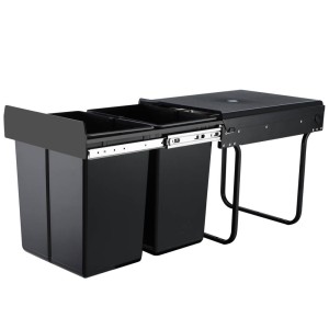 Cefito 2x20L Pull-Out Kitchen Bin, Black, Dual Compartment with Lids, Steel Frame, Smooth Slide, Easy Install & Clean