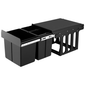 Cefito Pull Out Triple Slide Kitchen Bin 31L, 3 Compartments, Black, Steel Frame, Odour Lid, Easy Install