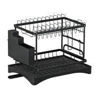 Cefito Expandable 2-Tier Dish Rack, Stainless Steel Frame, Removable Design, Black, 46x30.5x32cm, 1-Year Warranty