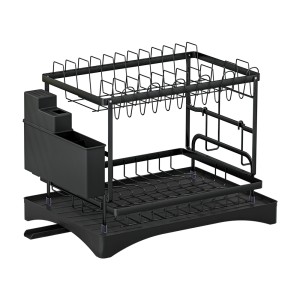 Cefito Expandable 2-Tier Dish Rack, Stainless Steel Frame, Removable Design, Black, 46x30.5x32cm, 1-Year Warranty