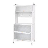 Artiss Kitchen Storage Cabinet 80x40x164cm White Pegboard Shelves Flip Doors 75kg Top Capacity 164cm