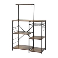 Artiss 4-Tier Kitchen Rack with Pull Out Basket 6 Hooks Microwave Shelf Metal PB Board 90x39x134cm