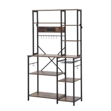 Artiss 96cm x 170cm Kitchen Rack with 2 Power Outlets 12 Hooks Pull Out Basket Microwave Shelf Black Brown