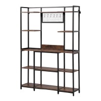 Artiss Kitchen Rack 120cm x 170cm Black Brown Metal Frame Microwave Shelf with 6 Hooks 20kg Capacity