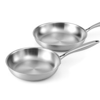 5-Star Chef Stainless Steel Frying Pan Set - Uncoated Twin Pack 25cm & 30cm, Silver, Tri-Ply, Induction Safe