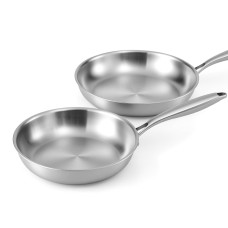 5-Star Chef Stainless Steel Frying Pan Set - Uncoated Twin Pack 25cm & 30cm, Silver, Tri-Ply, Induction Safe 5-Star Chef Stainless Steel Frying Pan Set - Uncoated Twin Pack 25cm & 30cm, Silver, Tri-Ply, Induction Safe