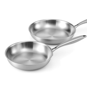 5-Star Chef Stainless Steel Frying Pan Set - Uncoated Twin Pack 25cm & 30cm, Silver, Tri-Ply, Induction Safe