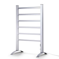 Devanti Electric Heated Towel Rail Rack - 6 Bars, Portable, 3-5 Min Heat, Timer, Aluminium, Waterproof, Energy Efficient