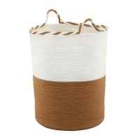 Artiss Woven Cotton Rope Laundry Basket 47L Foldable White Brown Built in Handles Lightweight Durable