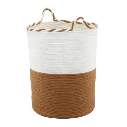 Artiss Woven Cotton Rope Laundry Basket 47L Foldable White Brown Built in Handles Lightweight Durable