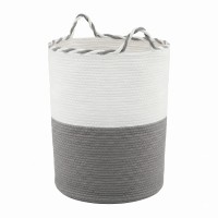 Artiss Woven Cotton Rope Laundry Basket 47L White Grey Foldable Handles 47x60cm Stylish Hamper 47L Storage