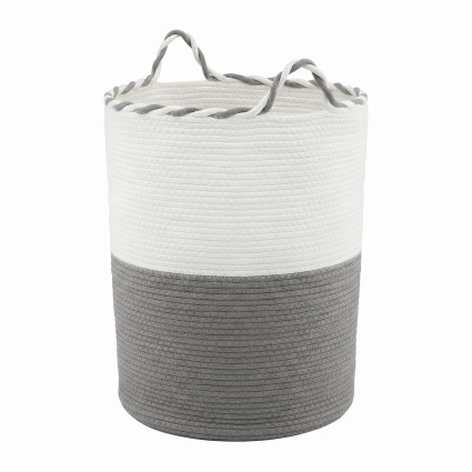 Artiss Woven Cotton Rope Laundry Basket 47L White Grey Foldable Handles 47x60cm Stylish Hamper 47L Storage