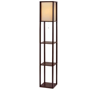 Artiss Vintage Brown Floor Lamp with 3-Tier MDF Shelf, LED Compatible, 160cm Tall, NC Lacquer Finish, Pull-String Switch