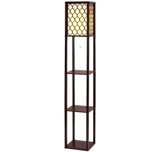 Artiss Brown Floor Lamp with 3 Tier MDF Shelf Storage, 160cm Tall, Vintage Design, LED Compatible, Pull-String Switch
