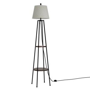 Artiss Floor Lamp with 2-Tier MDF Shelf, Linen Shade, Black Finish, 168cm, Modern LED Stand for Living Room Bedroom