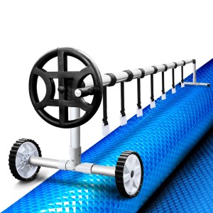 Aquabuddy Pool Cover & Roller Set, Aluminium, 10x4m, Blue, 500 Micron, Solar Blanket, Keeps Pool Clean & Warm