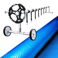 Aquabuddy Aluminium Pool Roller & 500 Micron Cover Set, 10x4m, Blue - Solar Blanket with 5.5m Roller for Pools